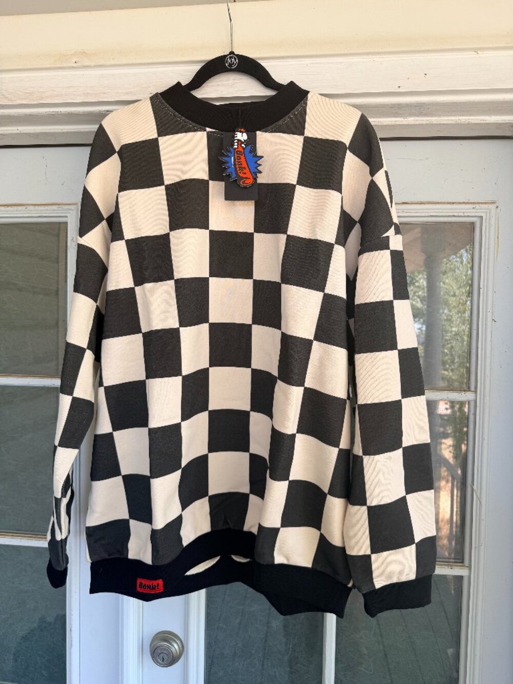 BONK! Supply Checkered Mock Neck Sweatshirt 2XL black and white